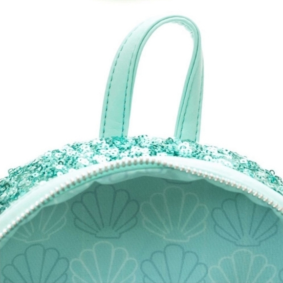 New With Tags Loungefly Disney Little Mermaid Snow Globe Sequin Mini Backpack - Picture 7 of 8